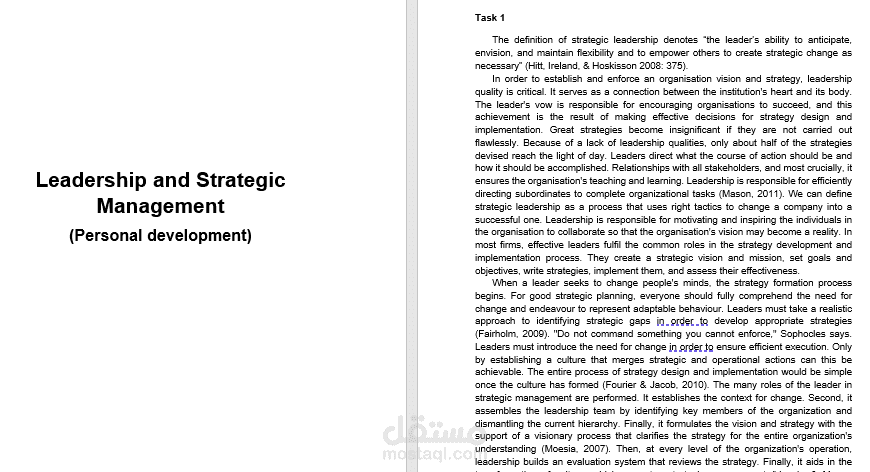 إنجاز بحث علمي عن Personal development for Leadership and strategic management