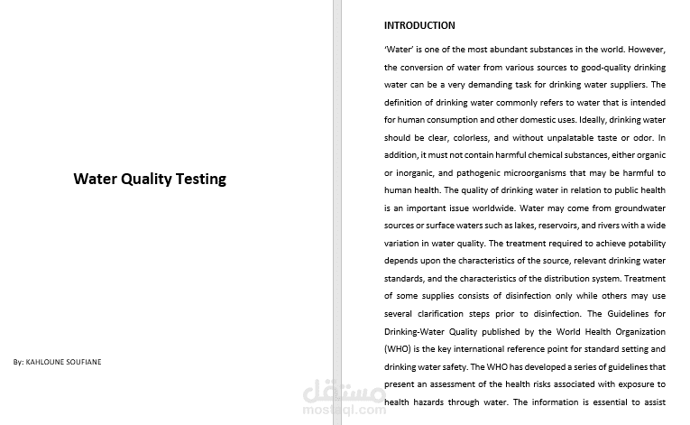 إنجاز مشروع تطبيقي حول موضوع قياس جودة المياه Water Quality Testing
