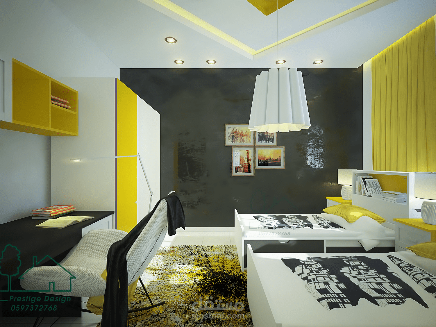 تصميم غرفة نوم اولاد+حمام