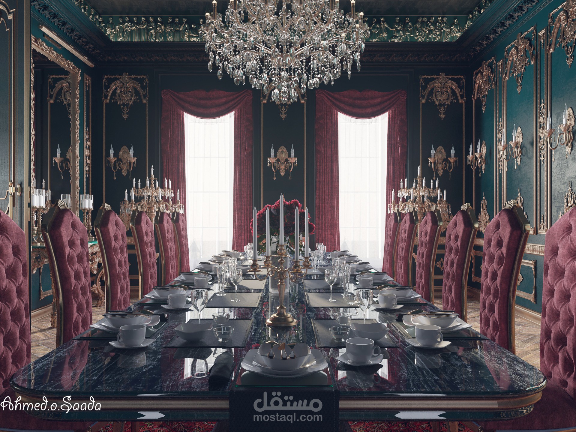 تصميم داخلي لغرفة طعام كلاسيك