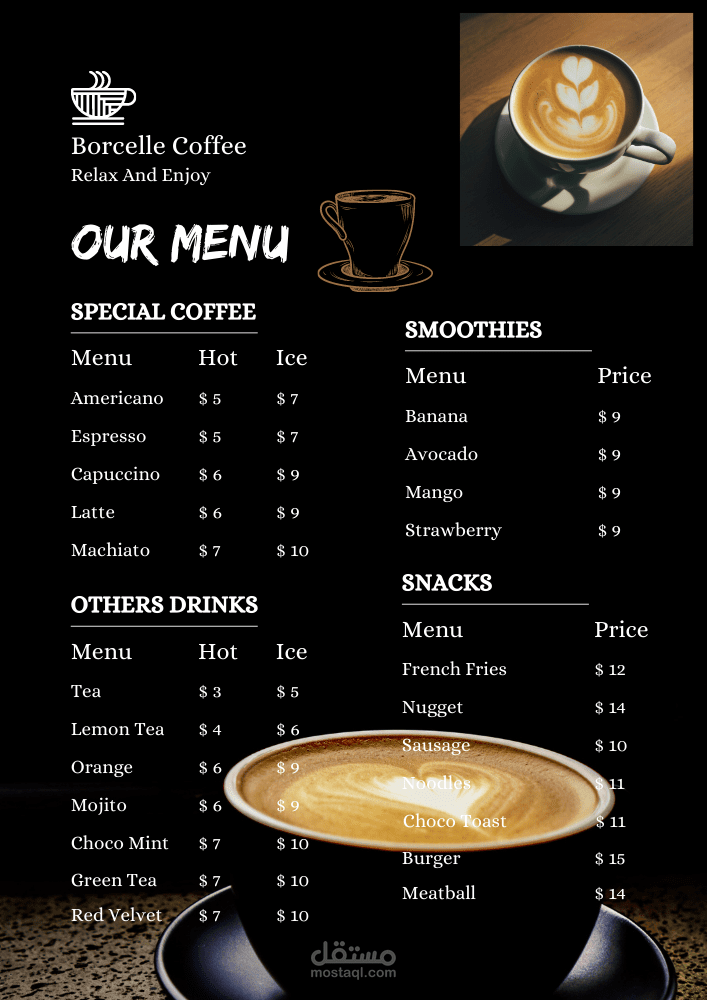 تصميم احترافي ل(منيو _مطعم او كافيه_فلاير_بلوشور)