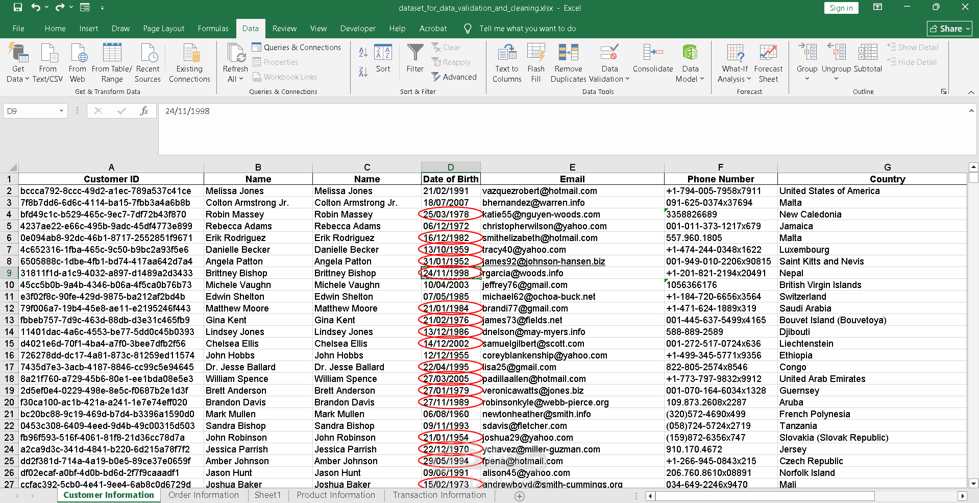 تحقق من صحة البيانات