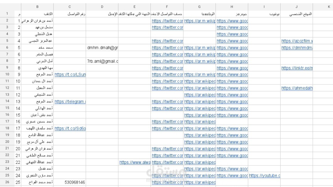 ملء بيانات ملف إكسل شيت وجمع معلومات حول الكتاب والناشرين ونوادي القراءة