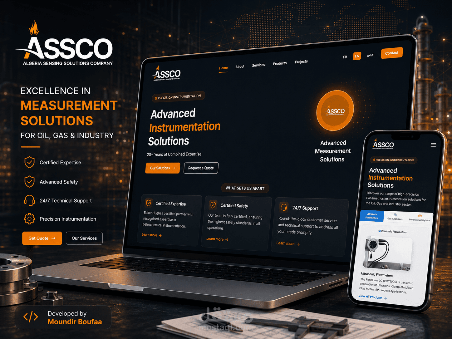 ASSCO — موقع مؤسسي ثلاثي اللغات للأجهزة البترولية والصناعية