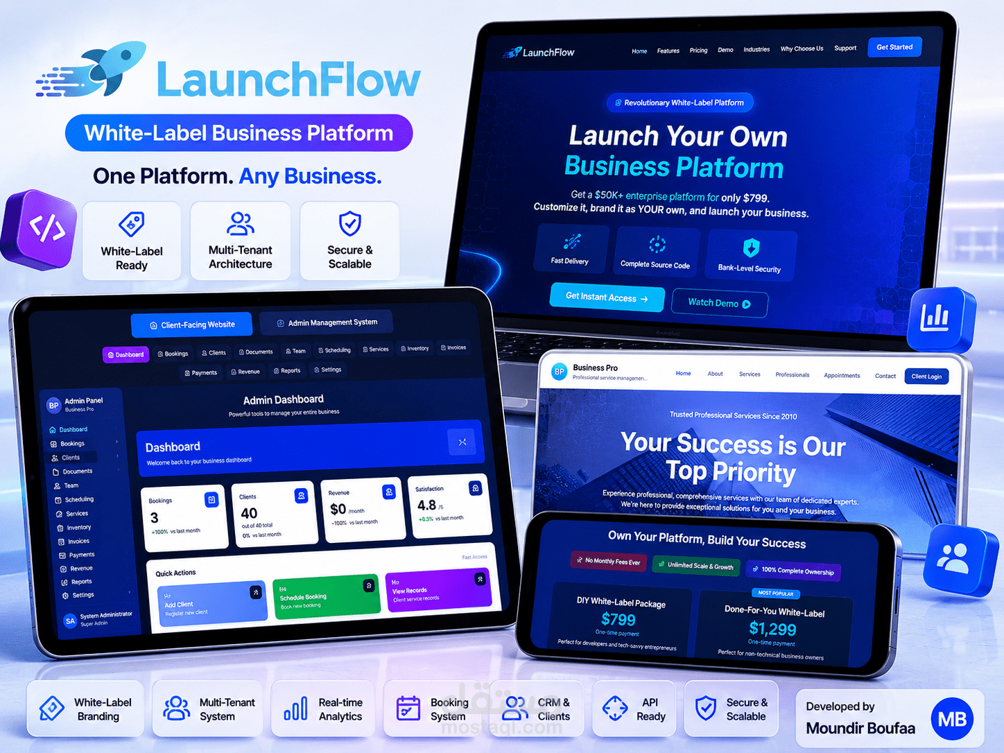 LaunchFlow — منصة White-Label لإدارة الأعمال