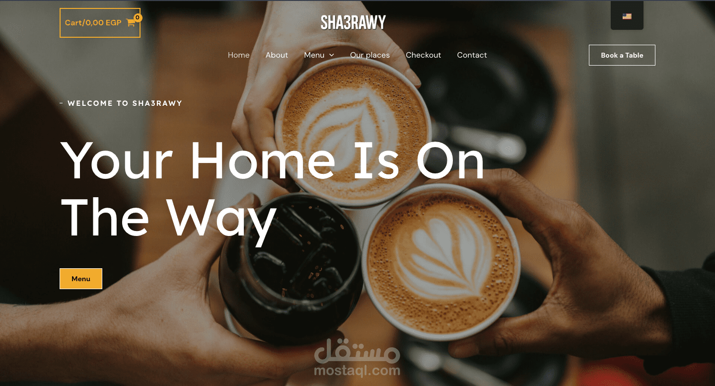 تصميم موقع إلكتروني متكامل لسلسلة كافيهات شعراوي – متجر وحجز أونلاين بواجهة احترافية