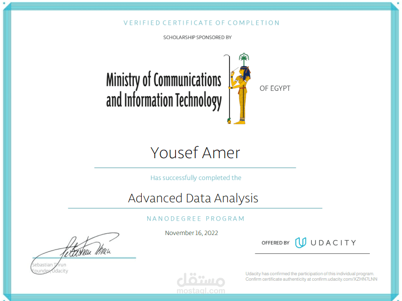 Advanced Data Analysis Nanodegree Udacity (egFWD - ITIDA)