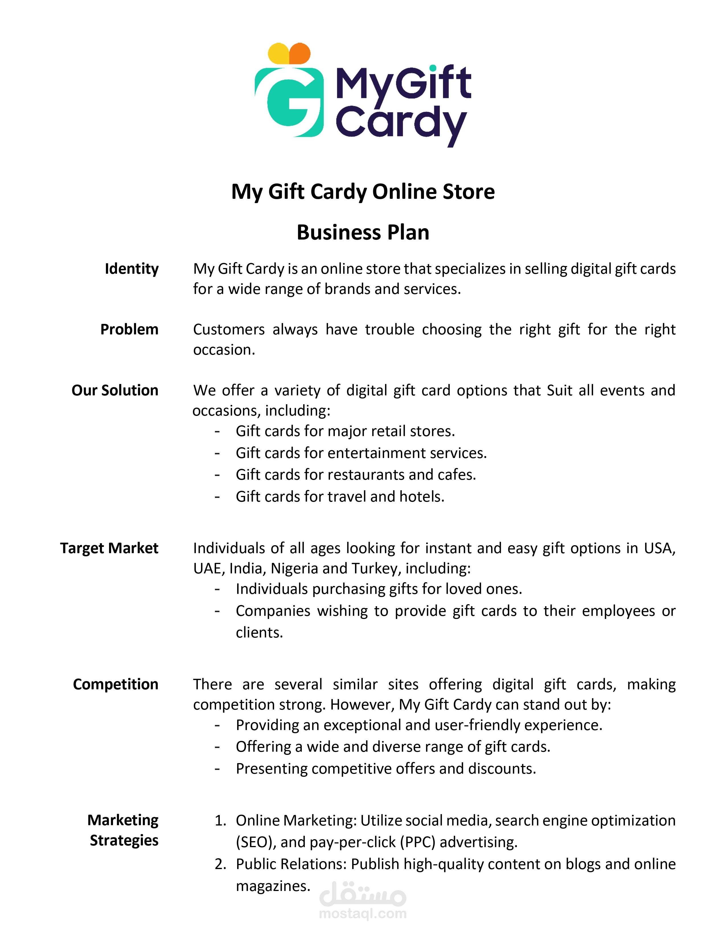 Business Plan for Online Store