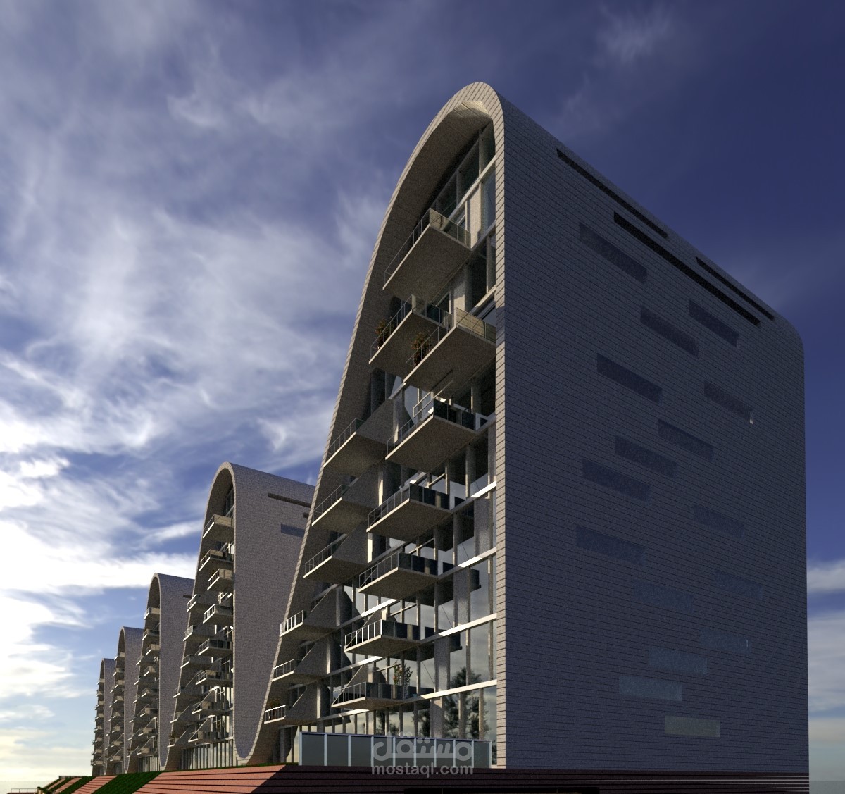 تصميم واجهة امامية لفندق مطل على البحر