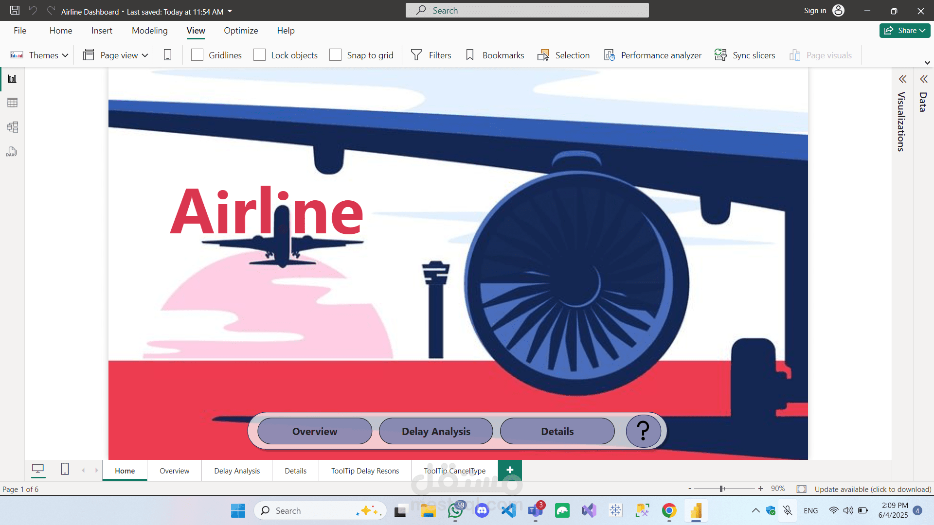 تحليل بيانات تأخر الرحلات الجوية باستخدام Power BI