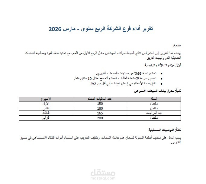 تنسيق وتقييم تقارير إدارية احترافية (Word)