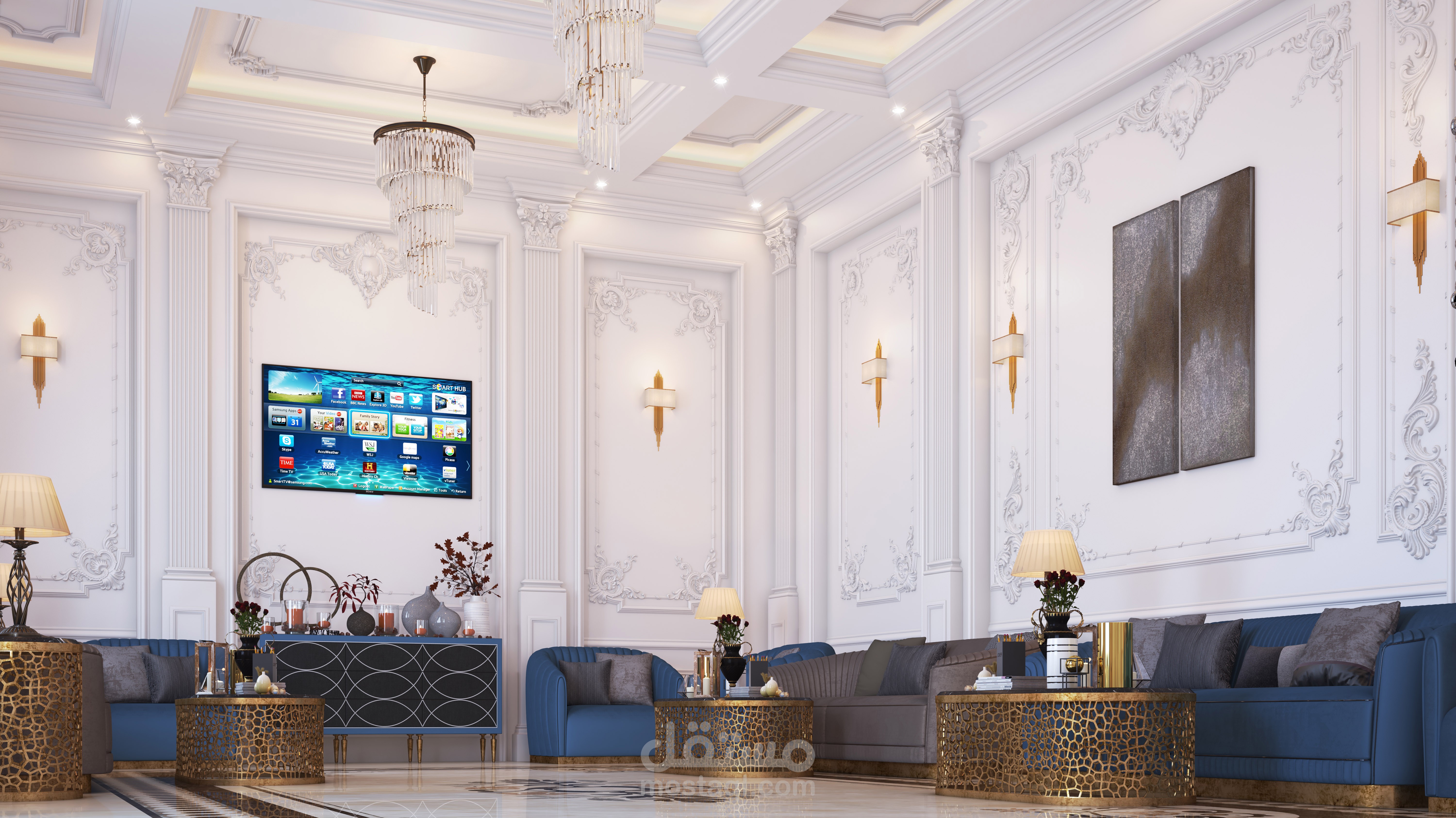 مجلس رجال بتصميم كلاسيك راقي و فاخر بمساحة 80 م٢