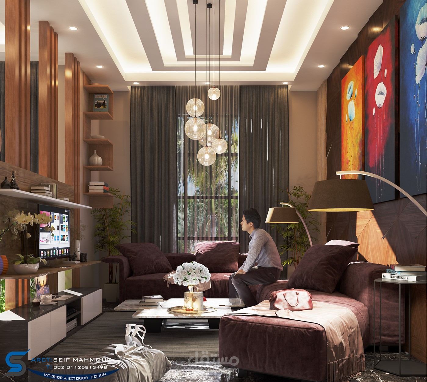 تصميم صاله معيشه مع غرفه طعام