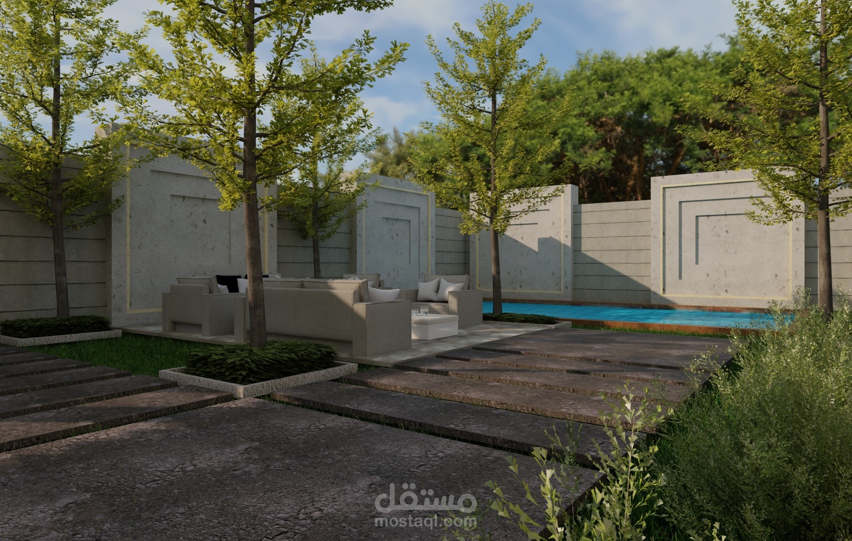 تصميم خارجي لفيلا وتخطيط لاند سكيب لها