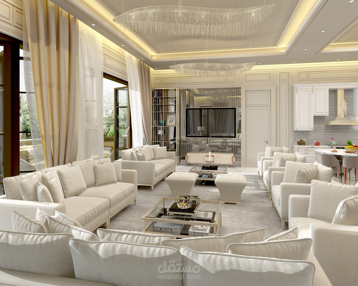 تصميم معيشة عائلية فاخرة