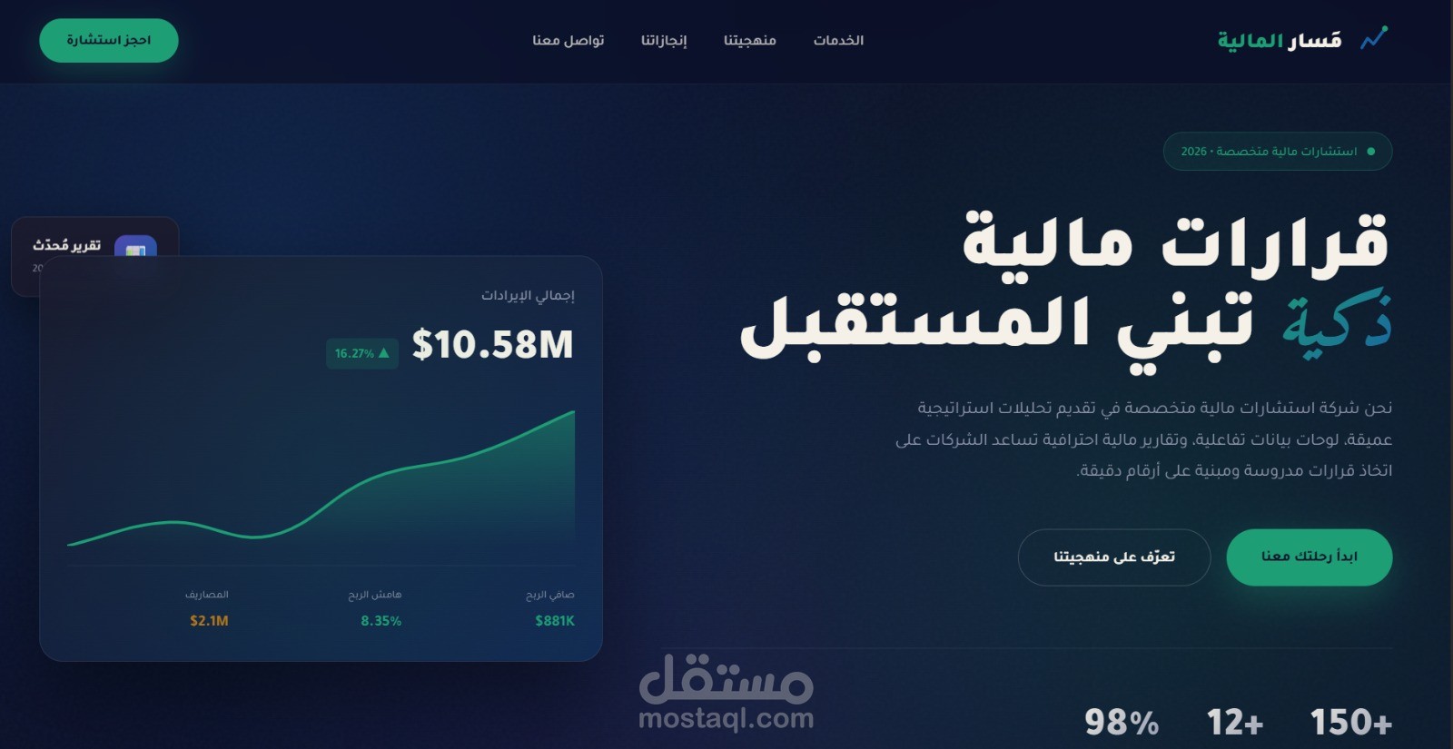تصميم وبرمجة موقع إلكتروني احترافي لشركة استشارات مالية "مَسار المالية