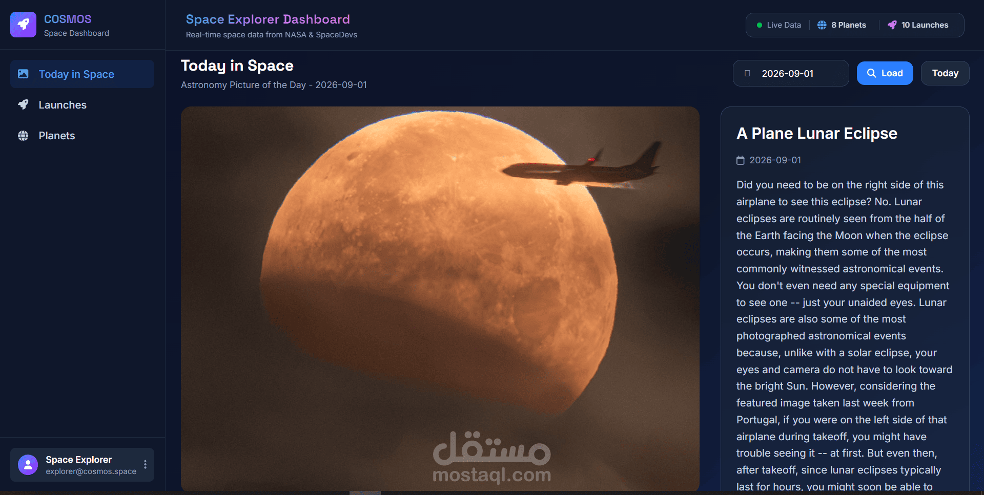لوحة تحكم تفاعلية لاستكشاف الفضاء | Space Dashboard