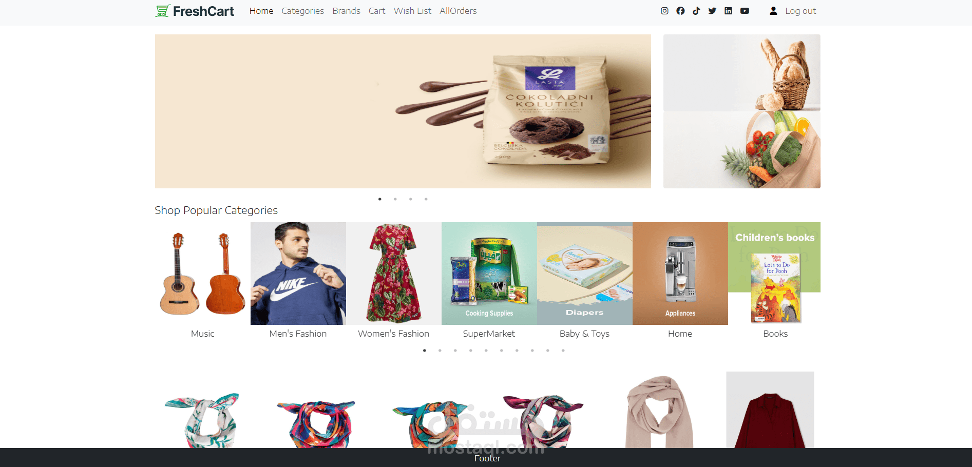تصميم وبرمجة موقع تجاره الكتروني كامل متجاوب باستخدام Html, Css, Bootstrap, React Js