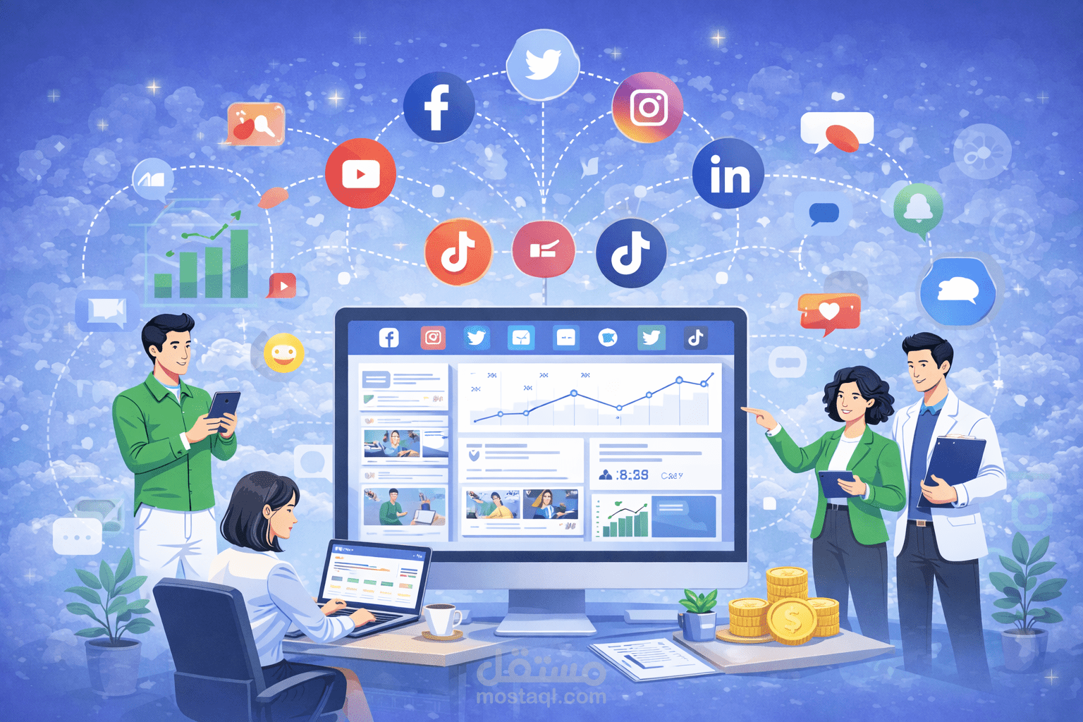 إدارة جميع حسابات التواصل الاجتماعي