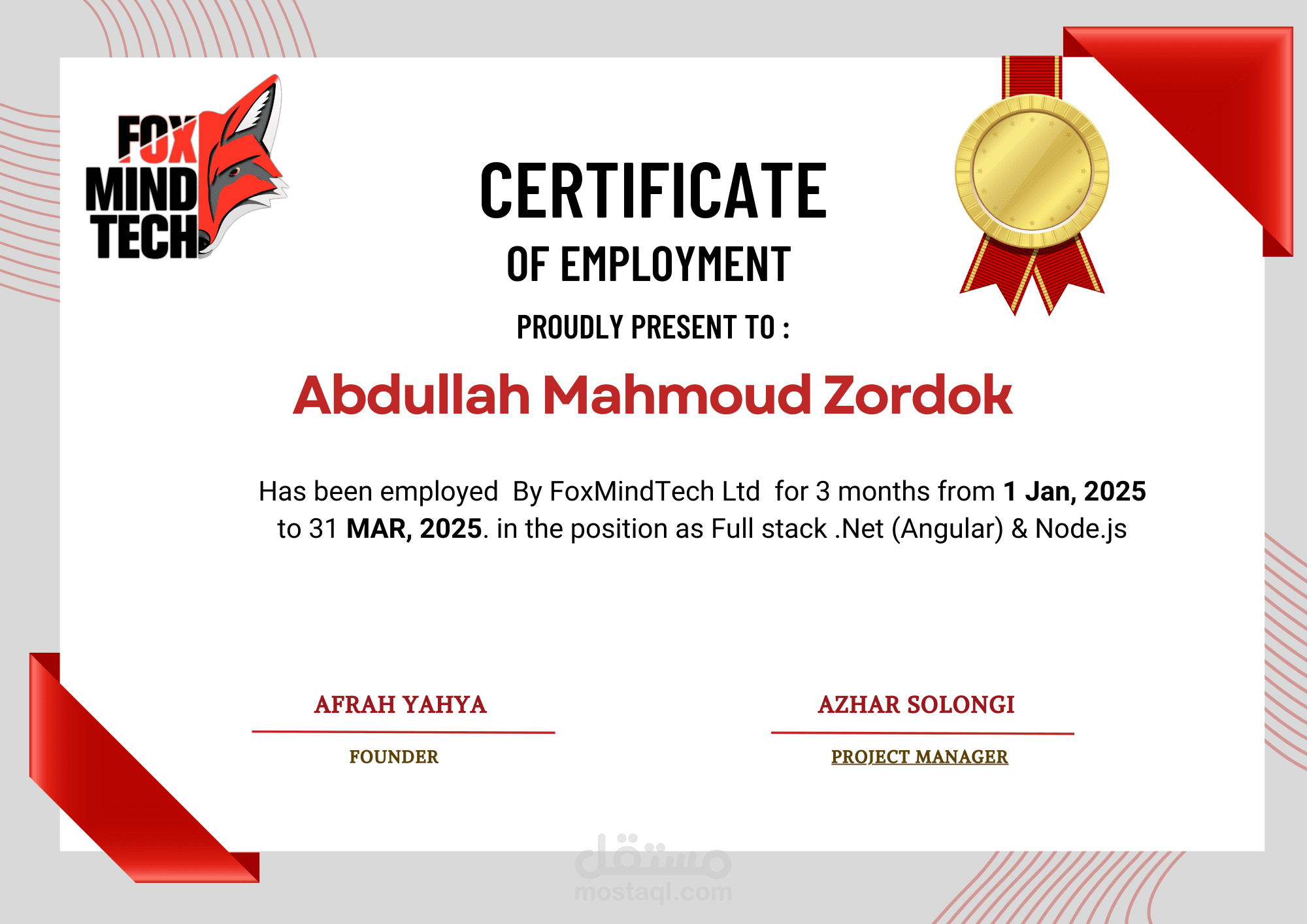 Experience Certificate