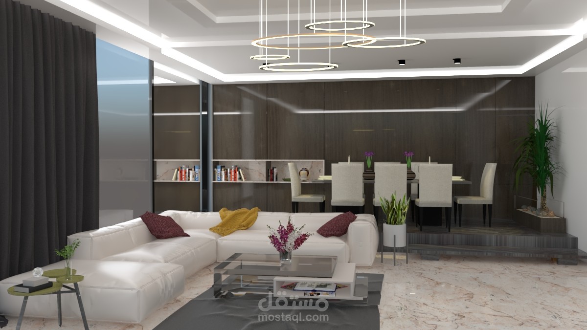 تصميم داخلى لغرفه المعيشه والطعام