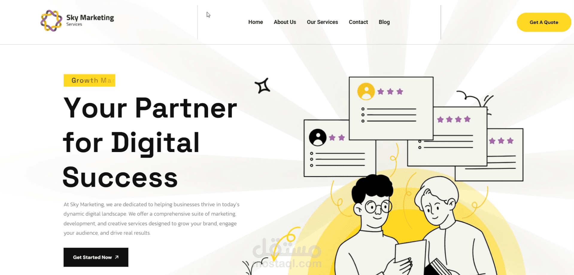 تطوير وتصميم الموقع الرسمي لوكالة Sky Marketing للنمو الرقمي