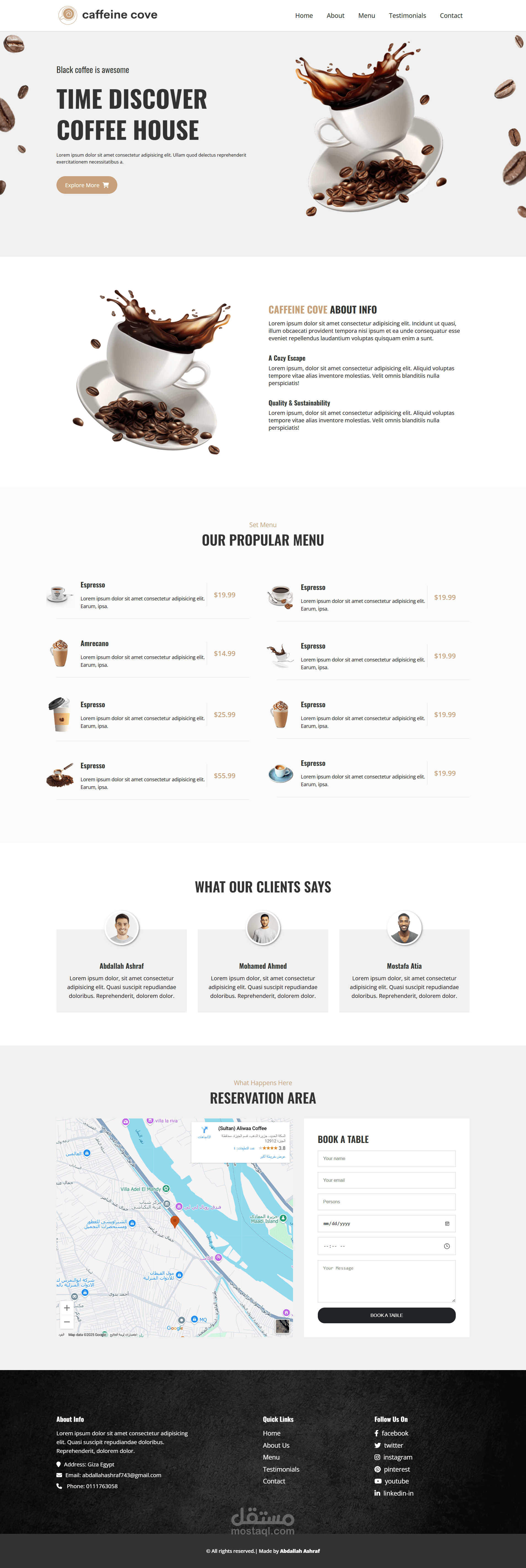 تصميم واجهة موقع كافيه (Landing Page)