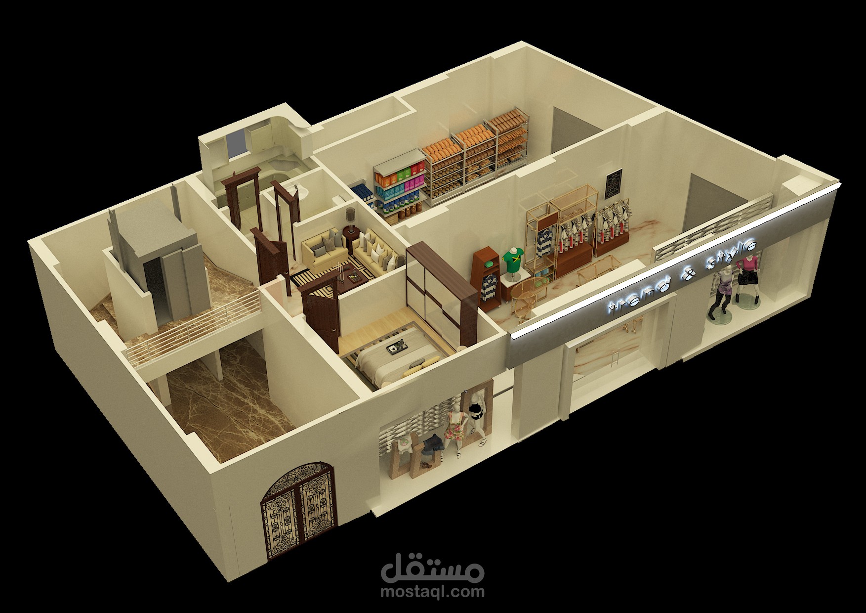 تصميم 3d plan للدور الارضى و الاول