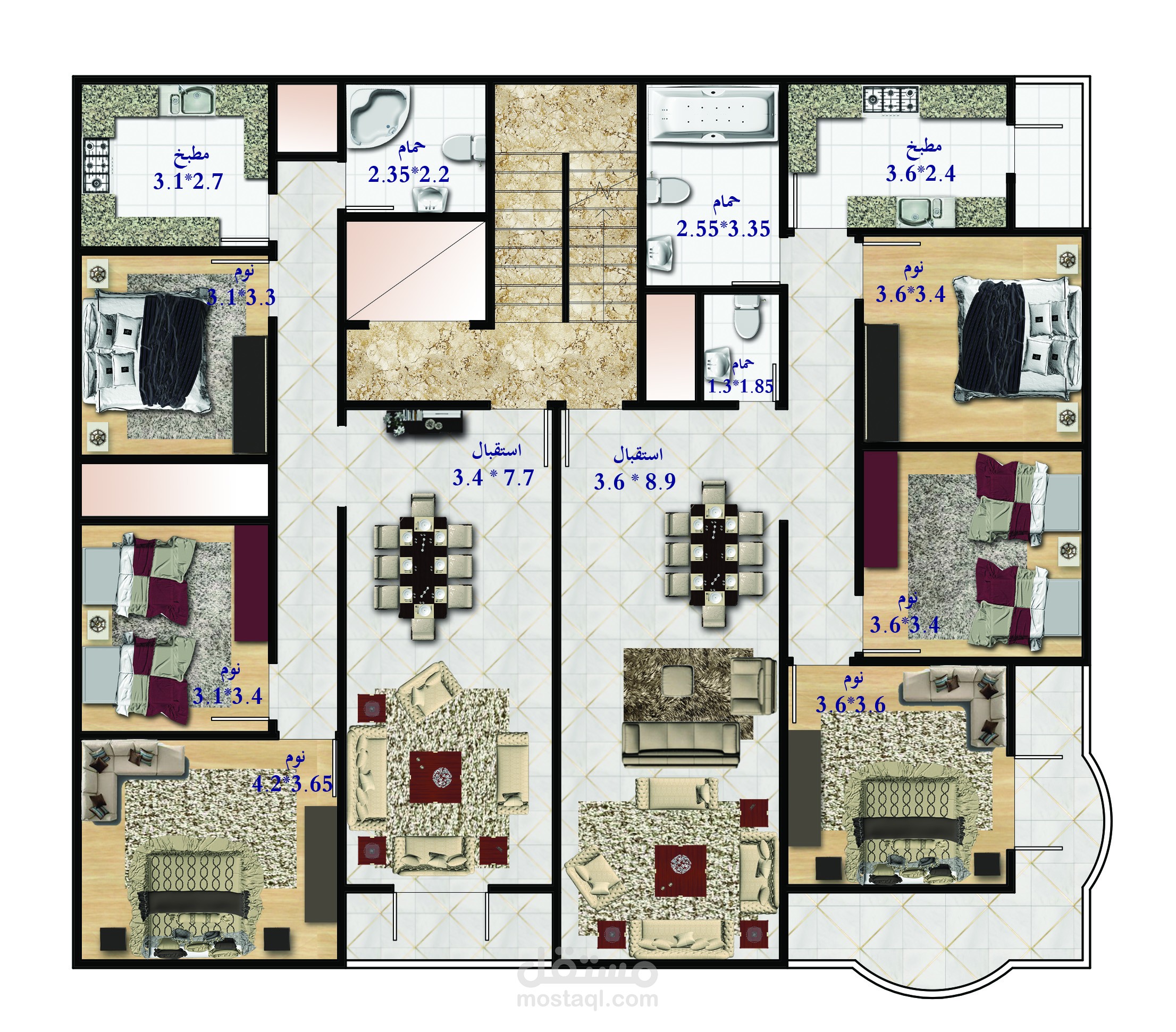 تصميم شقتين فى الدور و فرشهم فوتوشوب