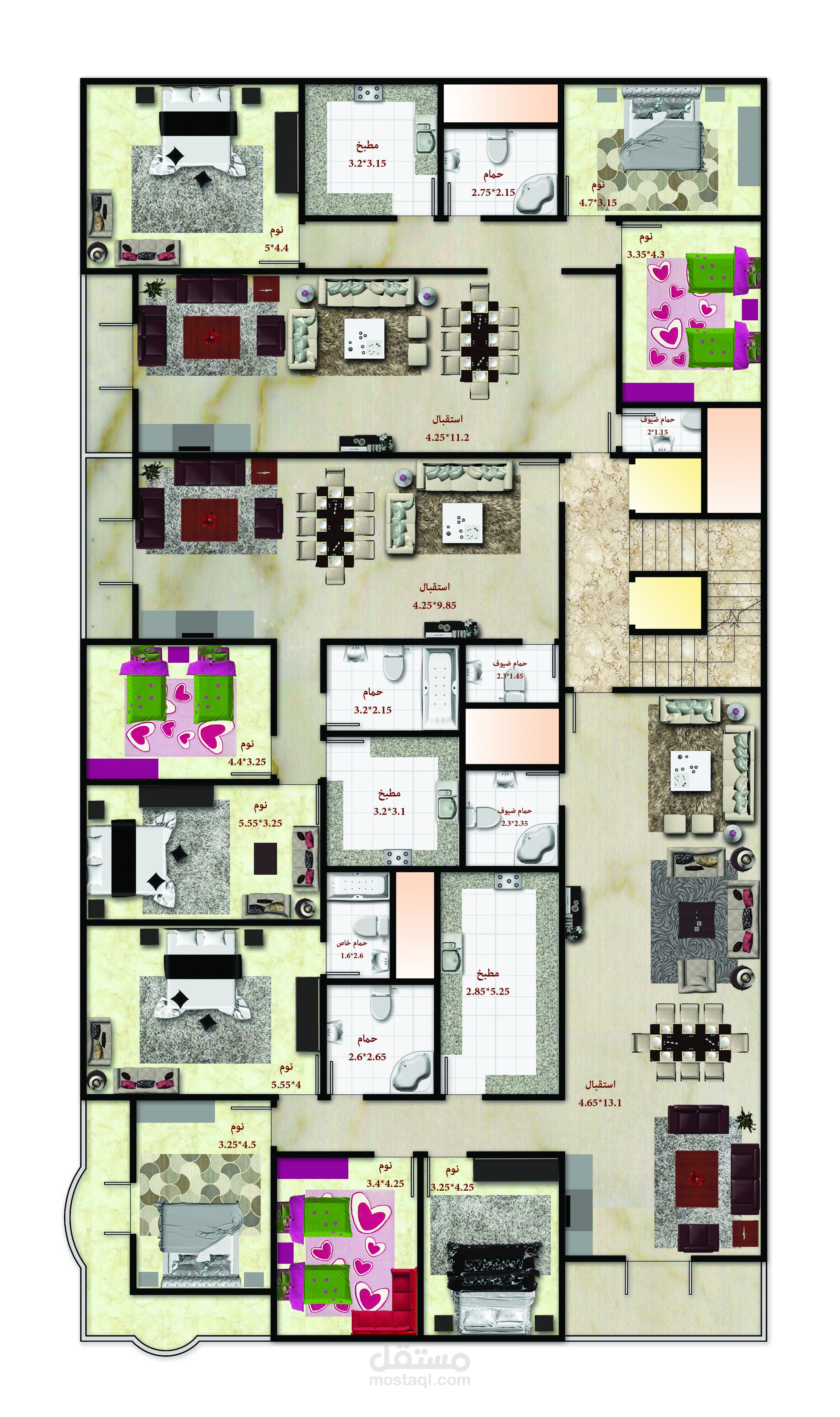 تصميم 3 شقق فى الدور و فرشهم فوتوشوب