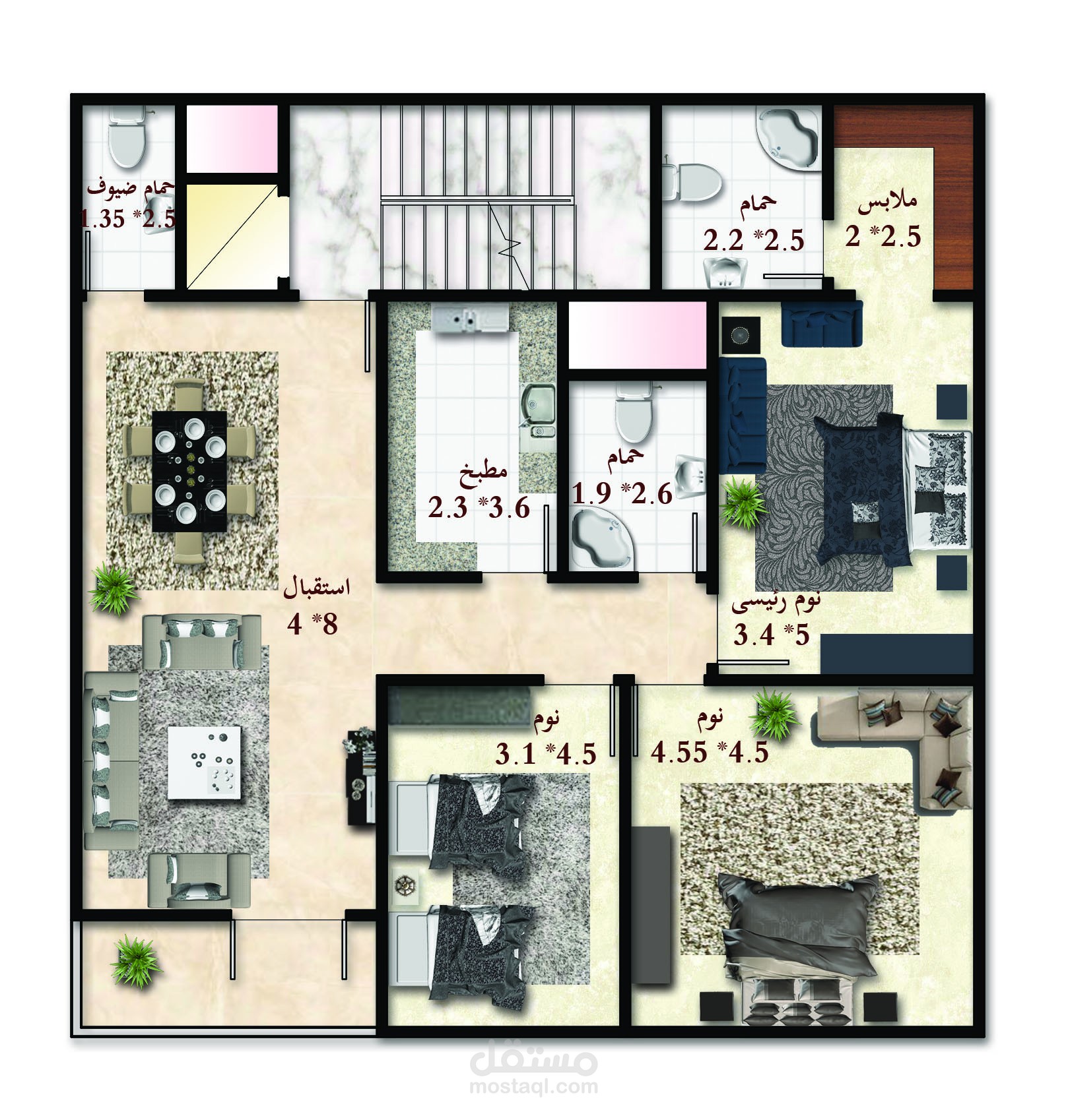 تصميم شقة اوتوكاد و فرشها فوتوشوب