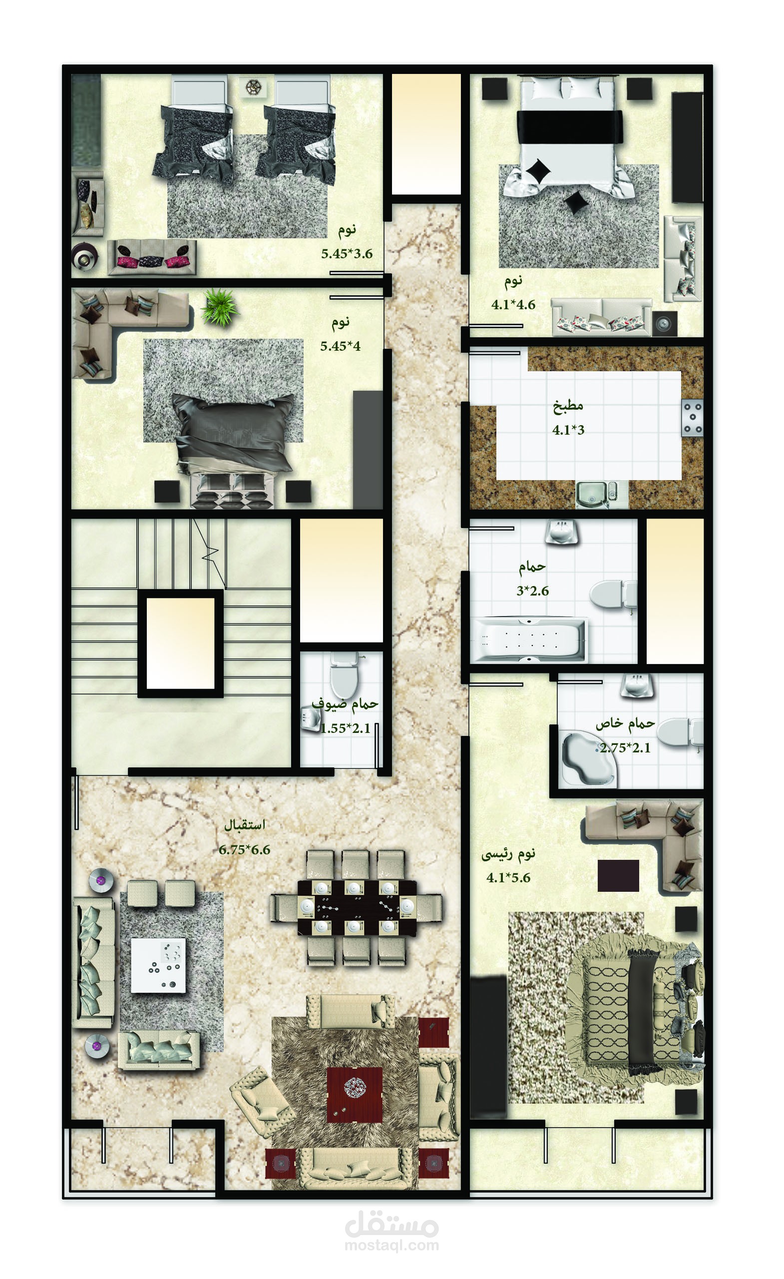 تصميم شقة اوتوكاد و فرشها فوتوشوب