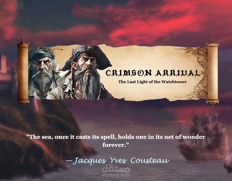 لوحة فانتازيا رقمية لقلعة ساحلية وسفن شراعية