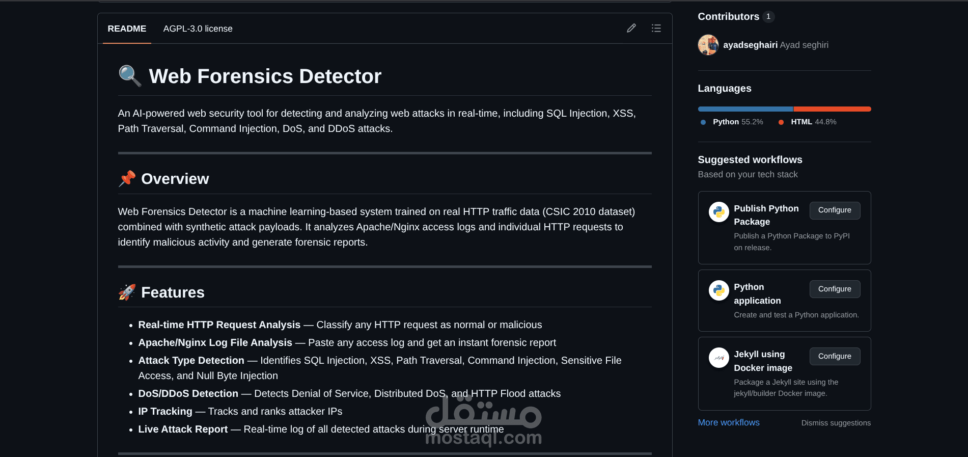نظام كشف هجمات الويب باستخدام الذكاء الاصطناعي (Web Forensics Detector)