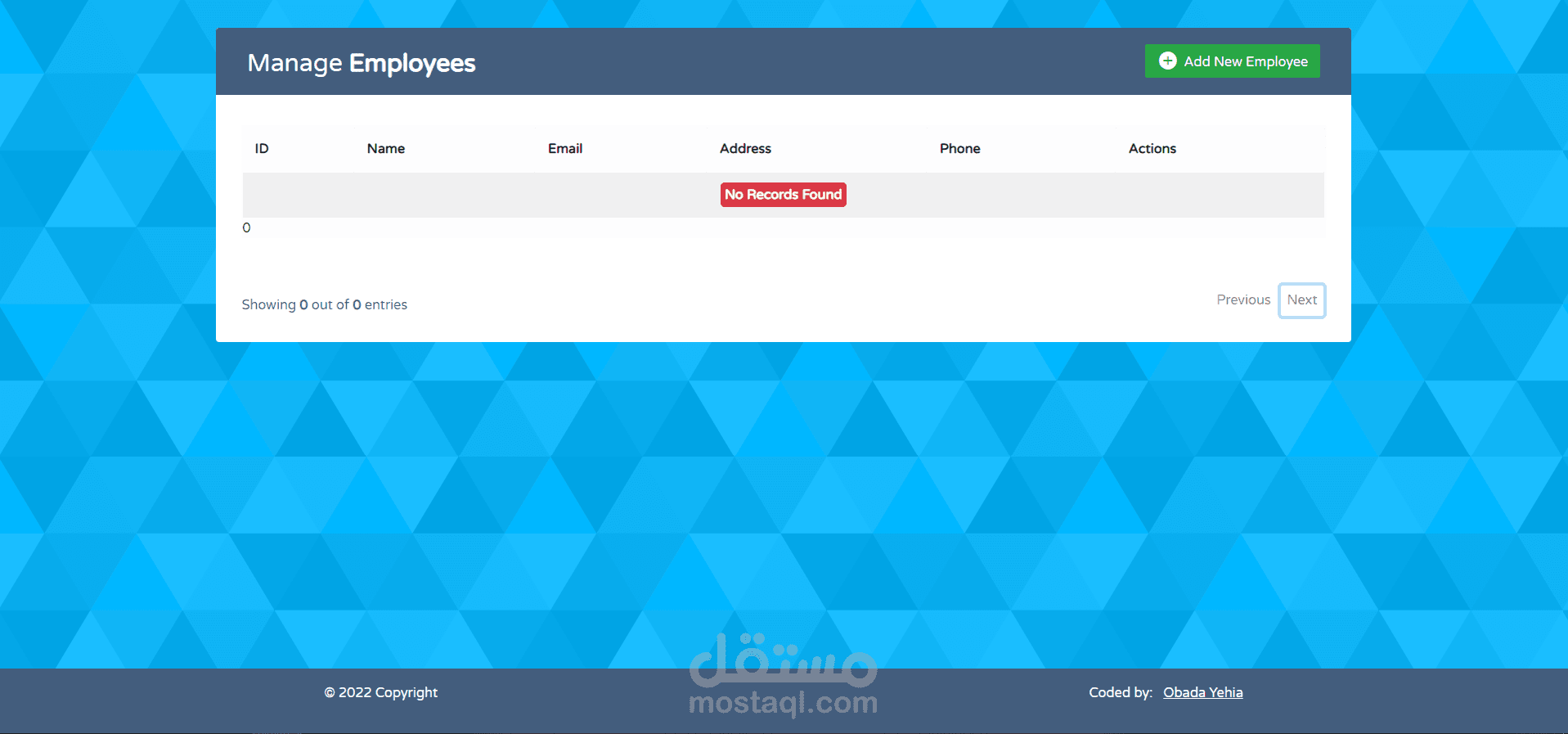 عمل صفحة ويب فل ستاك بسيطة لتطبيق مفهوم ال CRUD and Pagination