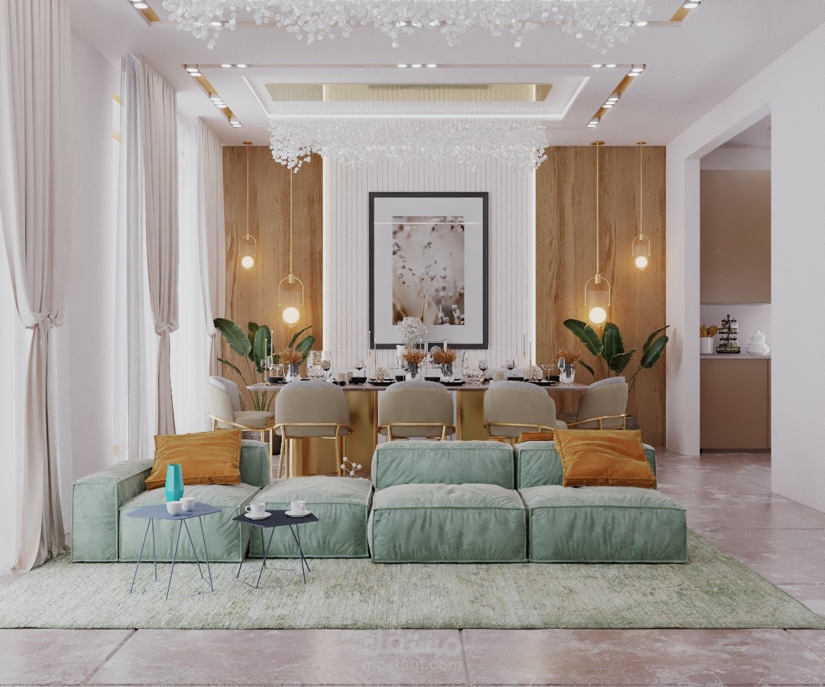 تصميم صالون مع منطقة طعام