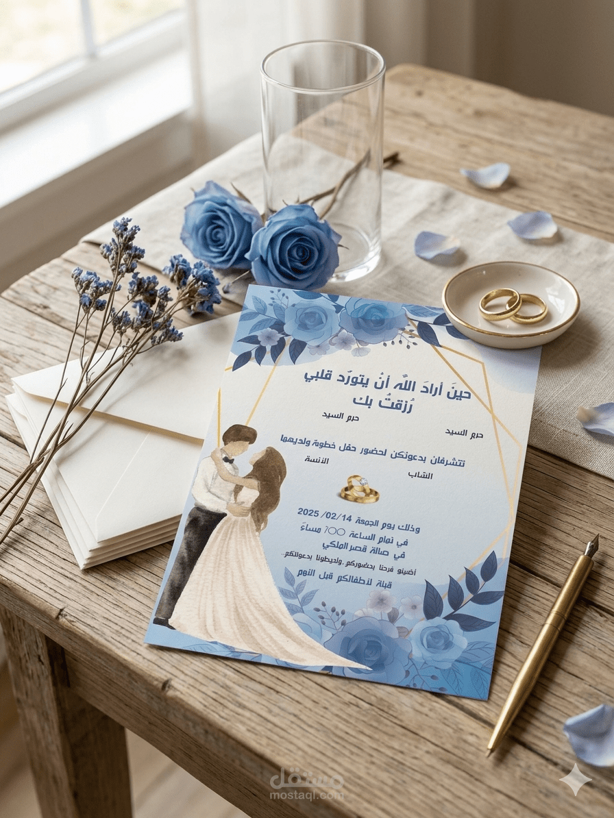تصميم كرت دعوة زفاف مودرن (Floral Watercolor Style)