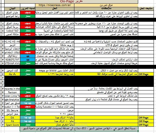 تقرير on page seo