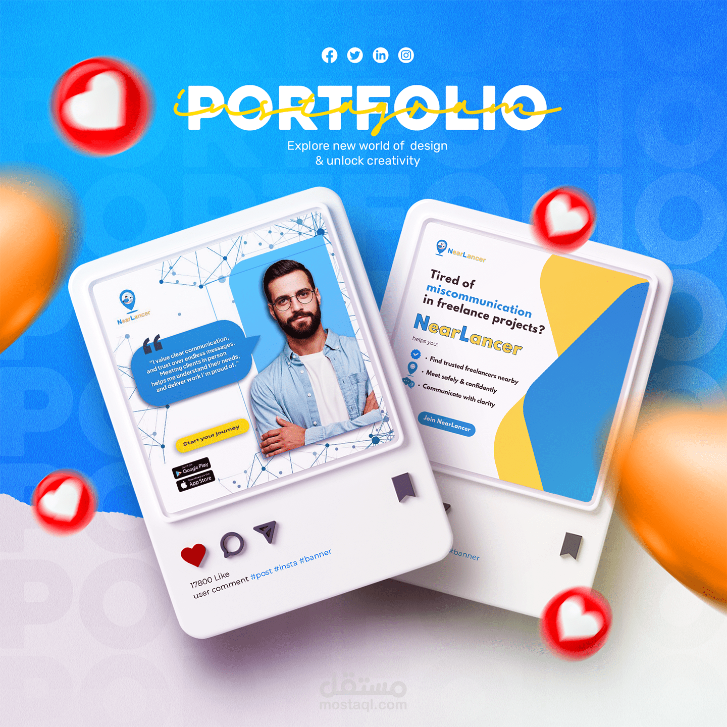 تصميم بوستات سوشيال ميديا إبداعية لمنصة NearLancer