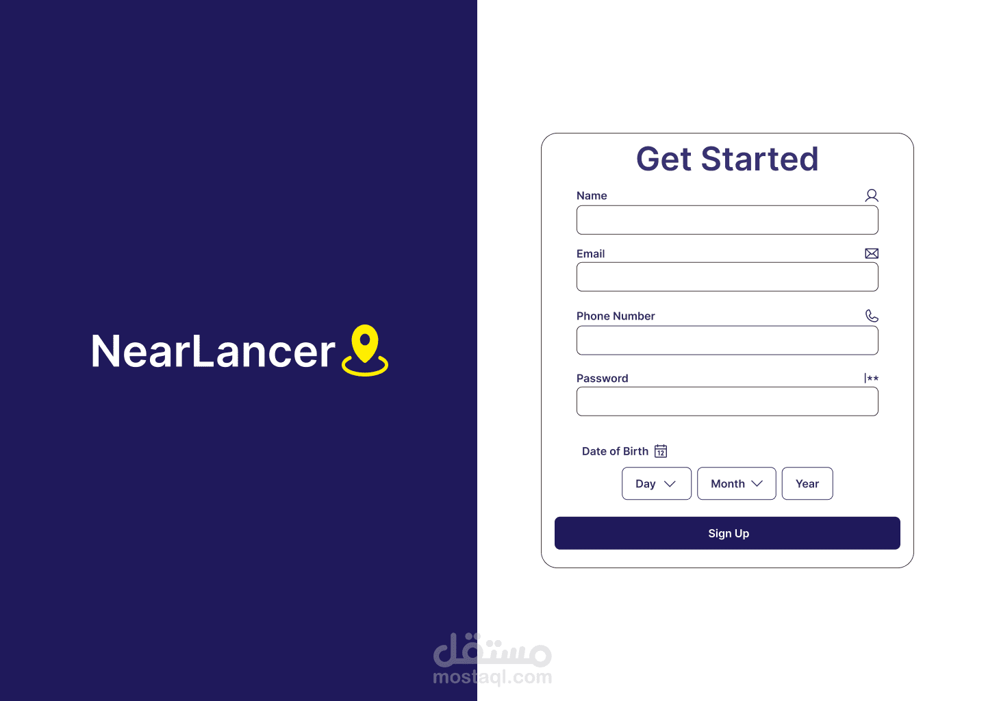 تصميم واجهة تسجيل مستخدم (Sign Up Page)