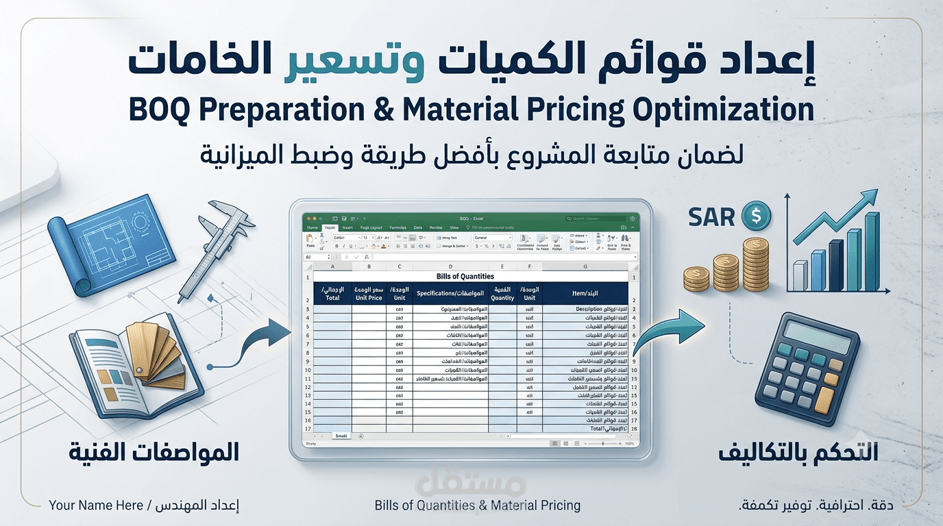 إعداد قوائم الكميات (BOQ) وتسعير الخامات المستخدمة