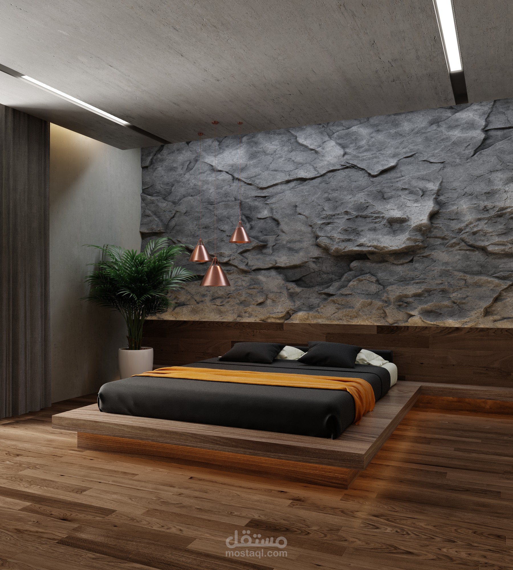 تصميم غرفة نوم مع حمام