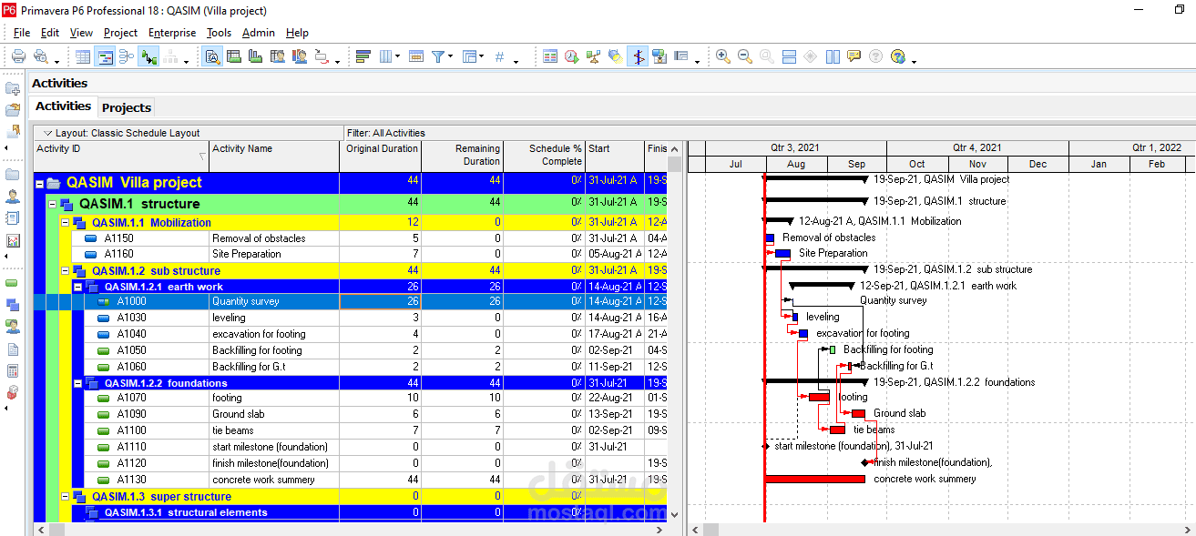 جدولة المشاريع باستخدام برنامج بريمافيرا ( Primavera  P6 ) لأحد العملاء بالسعودية