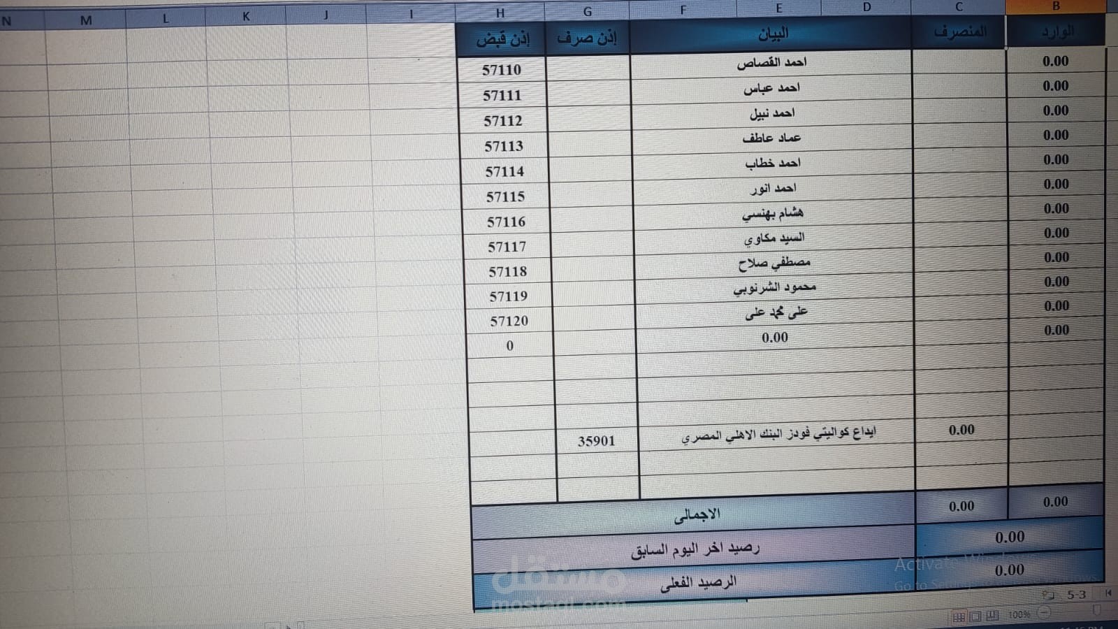 شيت خزينة