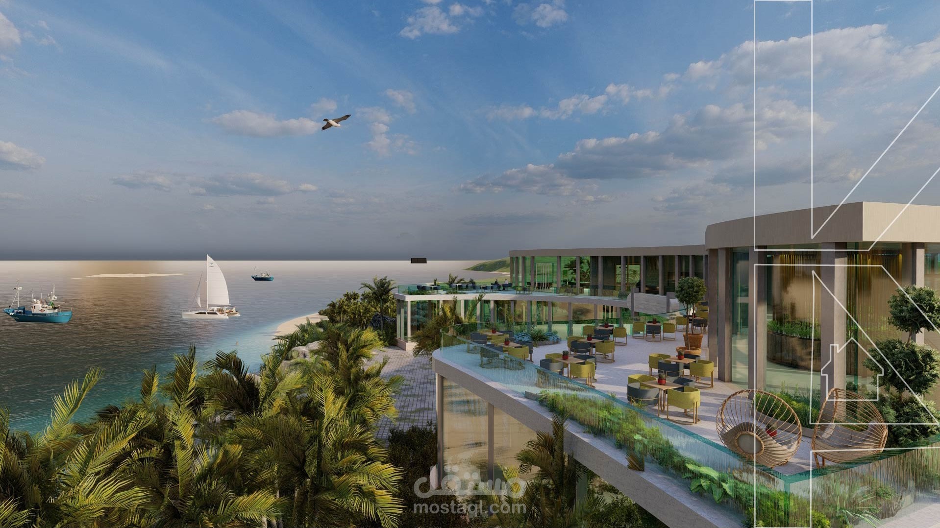 التصميم الداخلي لمطعم بلمسة طبيعية