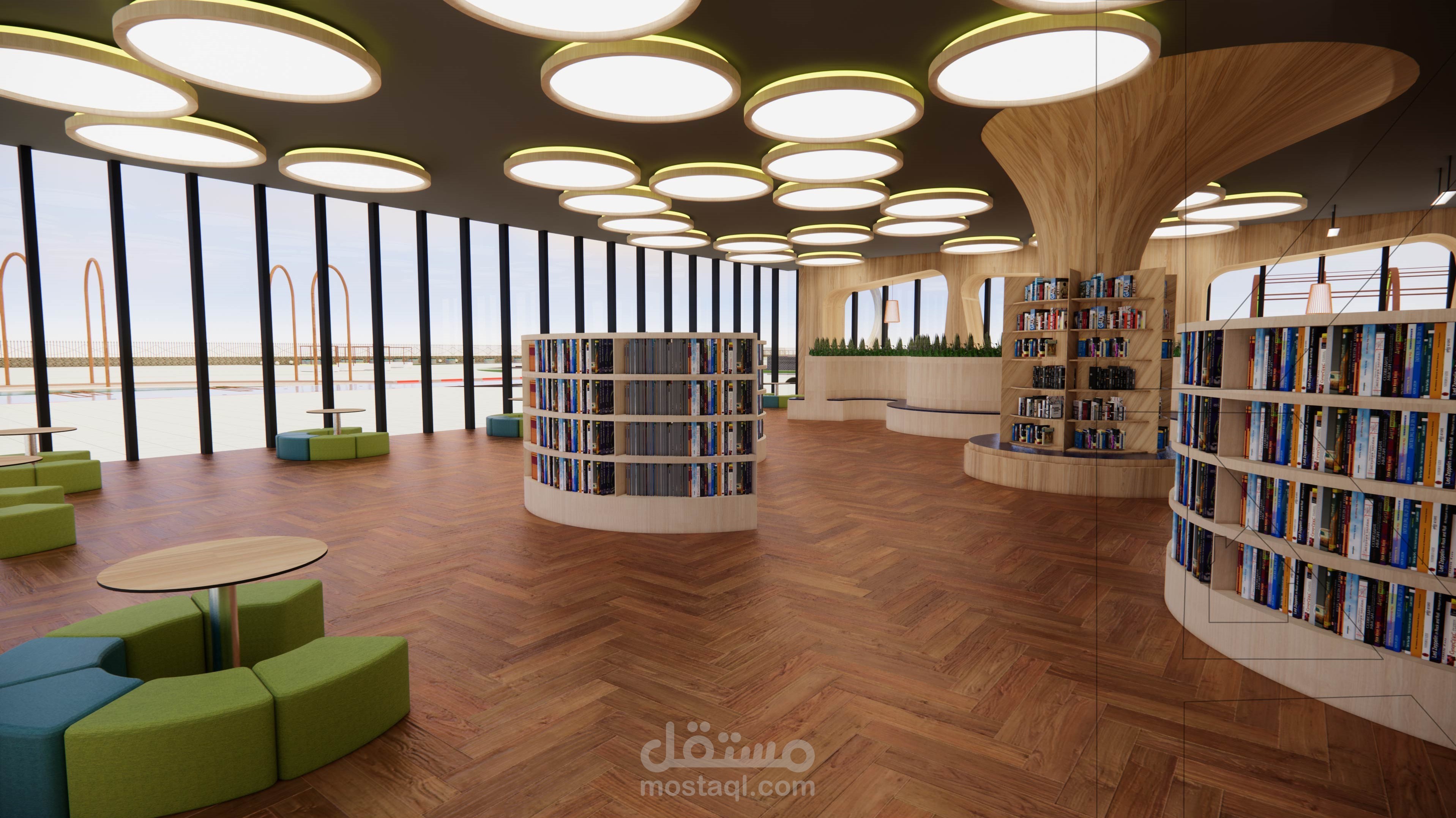 تصميم مكتبة بواجهة مفتوحة | توازن بين الداخل والخارج