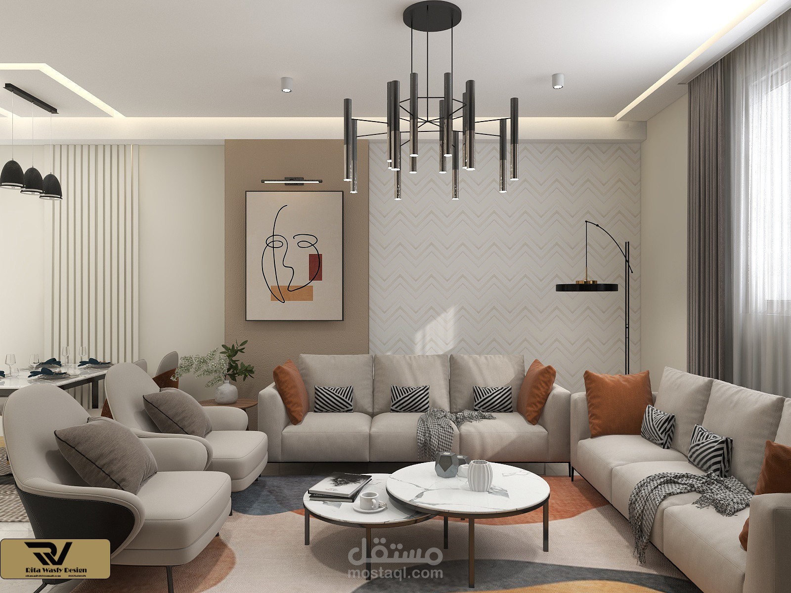 تصميم داخلى لشقة بمساحة 110م2