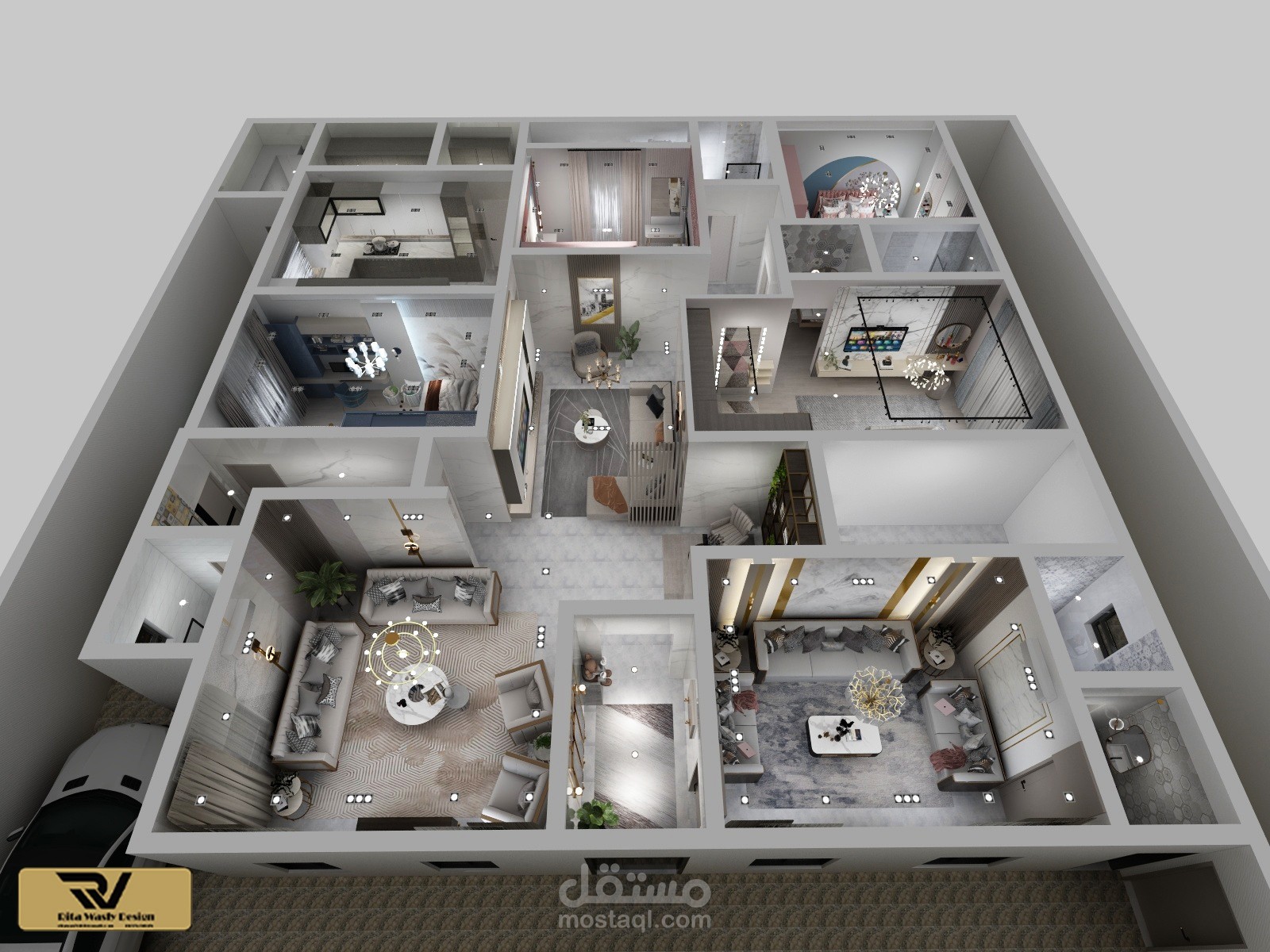 تصميم داخلى لشقة بالسعودية بمساحة 250 م2