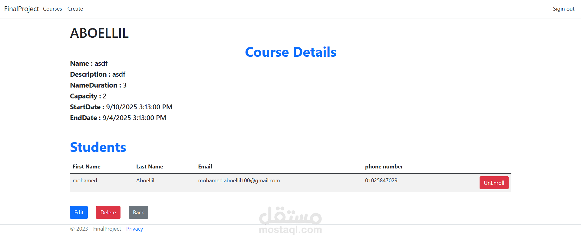 Course Management System – ASP.NET MVC with Identity