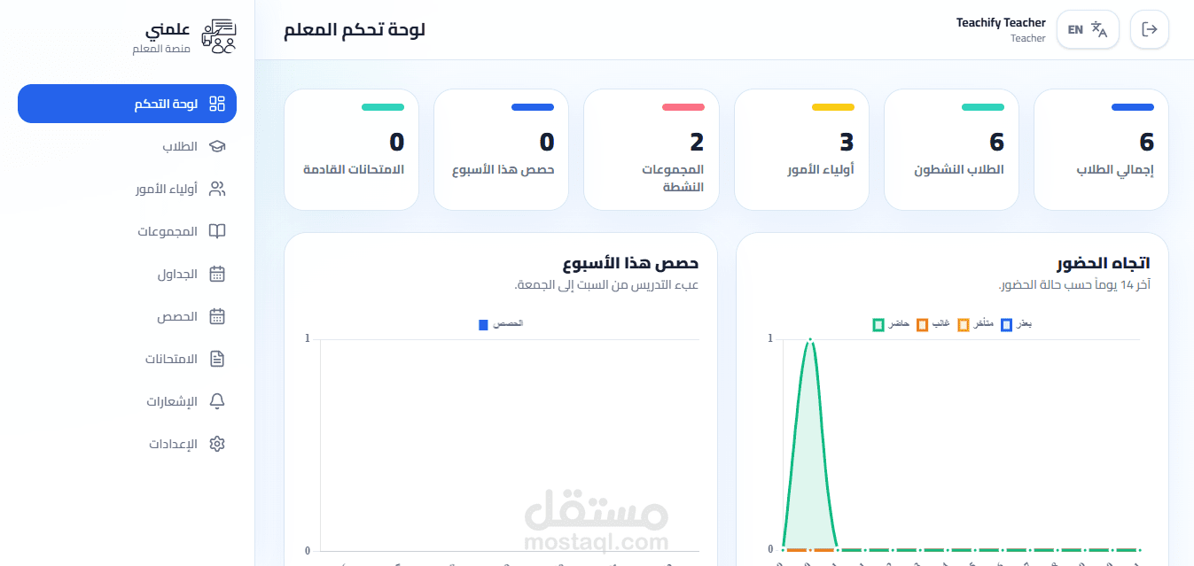 Teachify - نظام إدارة الطلاب والحضور والاختبارات للمدارس والمعلمين